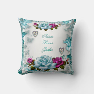 Valentijnsrozen Wit Blauw Turquoise Roze Bloemstuk Kussen
