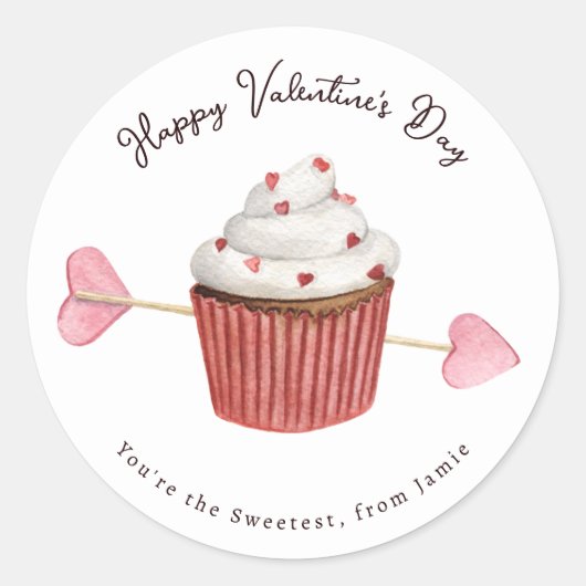 Valentijns's Cupcake Heart & Arrow Ronde Sticker (Voorkant)