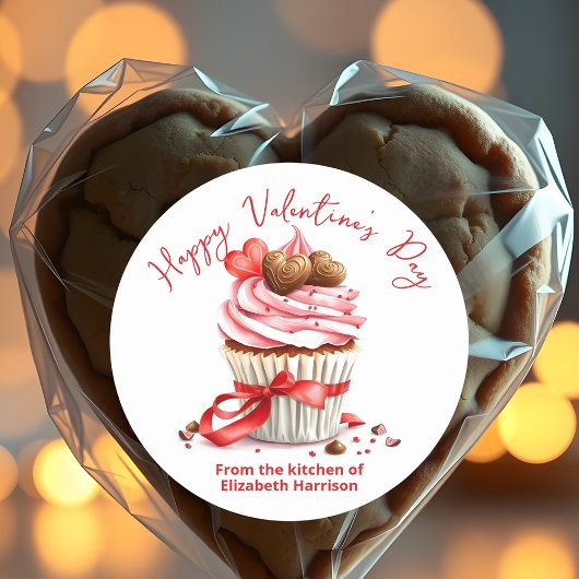 Valentijns's Cupcake met Chocolate Snoep Hearts Ronde Sticker