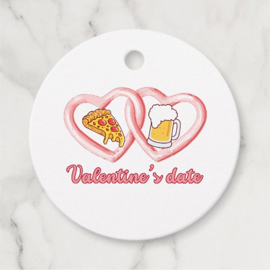 Valentijns's Datum Pizza Bier Bedankjes Labels (Voorkant)