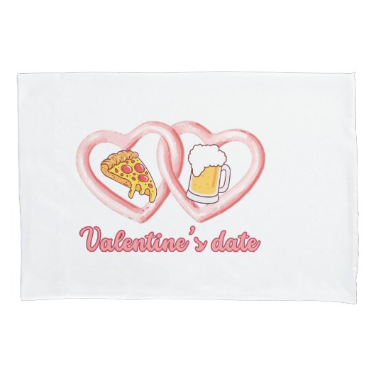Valentijns's Datum Pizza Bier Kussensloop (Voorkant)