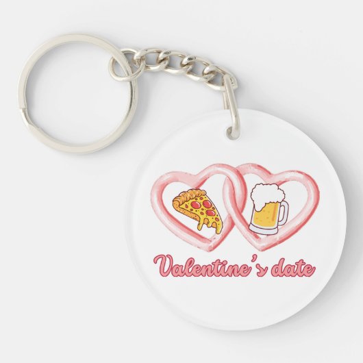 Valentijns's Datum Pizza Bier Sleutelhanger (Voorkant)