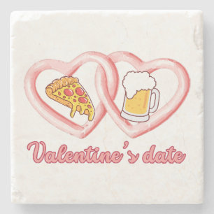 Valentijns's Datum Pizza Bier Stenen Onderzetter