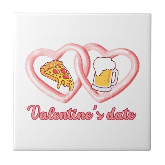 Valentijns's Datum Pizza Bier Tegeltje (Voorkant)