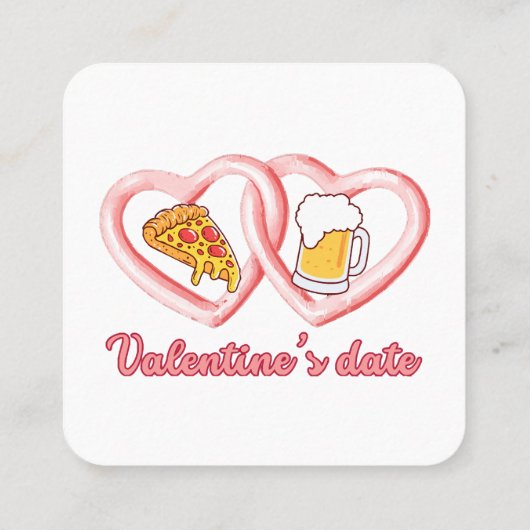 Valentijns's Datum Pizza Bier Vierkante Visitekaartje (Achterkant)