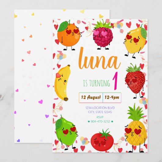 Valentijns's Fruit Birthday Invitation Kaart (Voorkant / Achterkant)