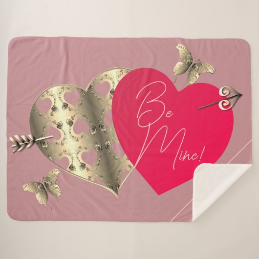 Valentijns's Hearts Dusty Pink Sherpa Deken (Voorkant (horizontaal))