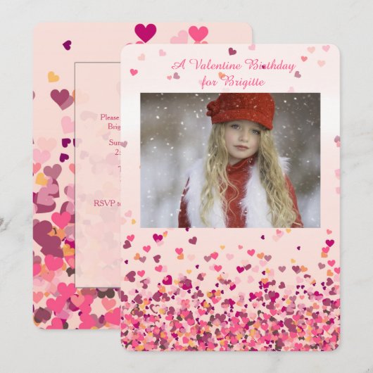 Valentijns's Hearts Fotouitnodiging Kaart (Voorkant / Achterkant)