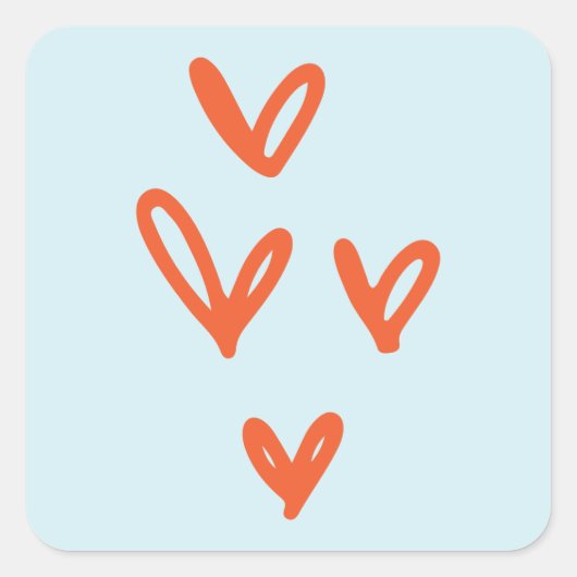 Valentijns's Hearts Pastel Blauw en Rood Vierkante Sticker (Voorkant)