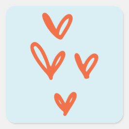 Valentijns's Hearts Pastel Blauw en Rood Vierkante Sticker