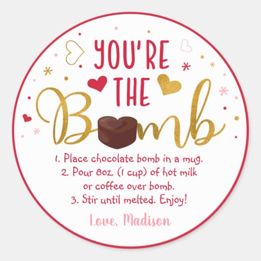 Valentijns's Hot Chocolate Bomb Roze Gouden Hart Ronde Sticker (Voorkant)