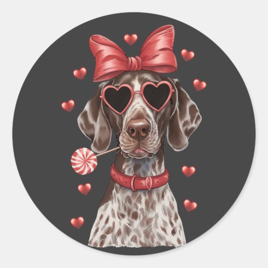 Valentijns's Joy Duitse Kortharige Pointer Sweet Ronde Sticker (Voorkant)