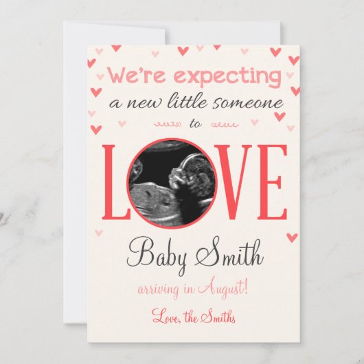 Valentijns's Love Zwangerschap Ultrasound Aankondi Aankondiging (Voorkant)