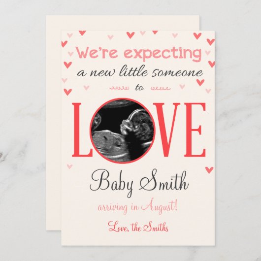Valentijns's Love Zwangerschap Ultrasound Aankondi Aankondiging (Voorkant / Achterkant)