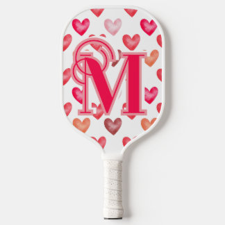 Valentijns's Monogram met harten Roze tonen Pickleball Paddle