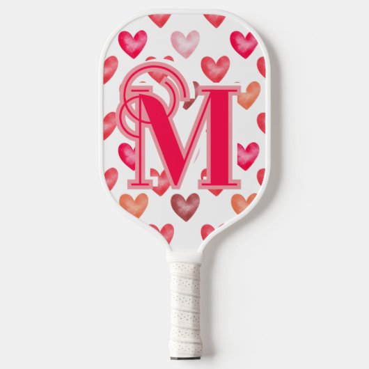 Valentijns's Monogram met harten Roze tonen Pickleball Paddle (Voorkant)