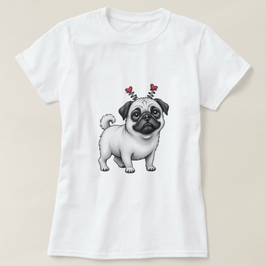 Valentijns's print met pug T-shirt (Design voorkant)