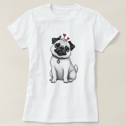 Valentijns's print met pug T-shirt (Design voorkant)