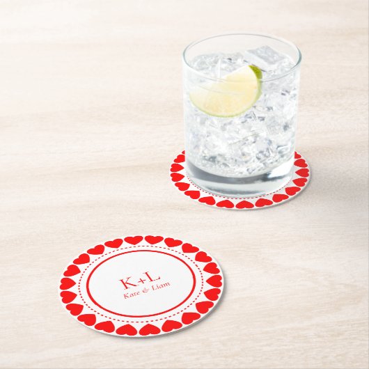 Valentijns's Red Hearts Circle aangepaste tekst Ronde Kartonnen Onderzetter (Insitu)