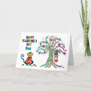 Valentijns's Son Kinder Aap en Heart Tree Fun Ca Kaart