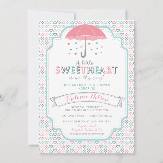 Valentijns's Sweetheart Baby shower Invitation Kaart (Voorkant)