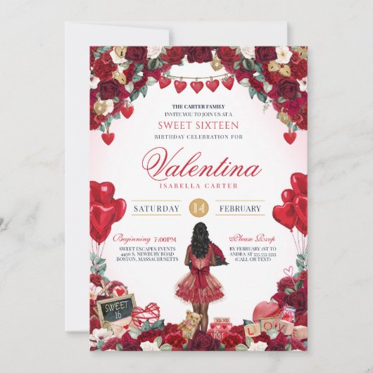 Valentijns's Thema Sweet 16 Bloemen Verjaardagsfee Kaart (Voorkant)