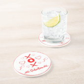 Valentijns's XOXO met Harten in Rood | Zandsteen Onderzetter (Zijkant)