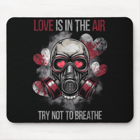 Valentijnsschedel gasmasker liefdesromantiek muismat (Voorkant)