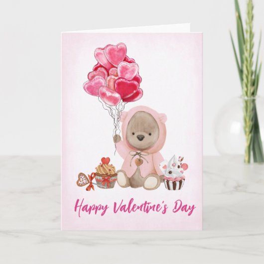 ValentijnsTeddybeer met Hartballonnen Kaart (Voorkant)