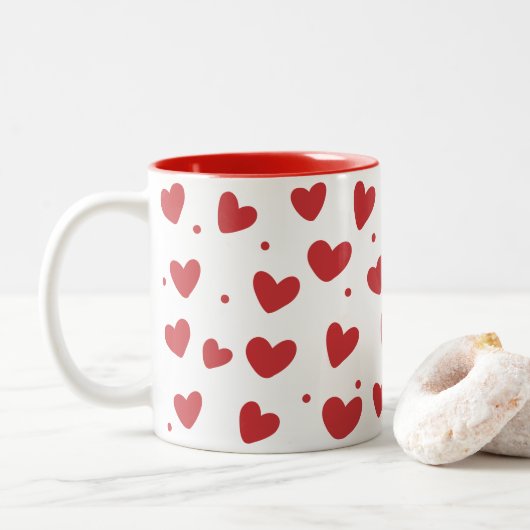 Valentin Hearts Patroon 14 juli Tweekleurige Koffiemok (Met donut)