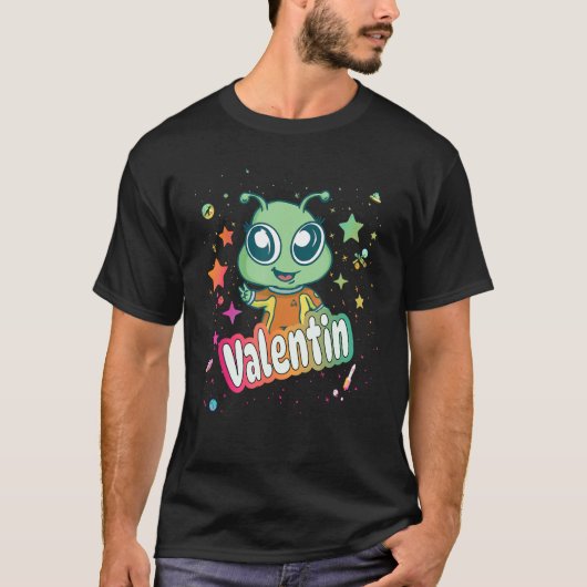 VALENTIN - Schattigee jongensnaam met leuke alien T-shirt (Voorkant)