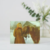 Valentin Serov- Peasant Woman met een paard Briefkaart (Staand voorkant)