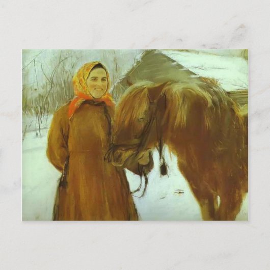 Valentin Serov- Peasant Woman met een paard Briefkaart (Voorkant)