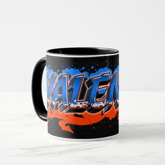 Valentin Vorname Name Graffiti blue orange Tasse Mok (Voorkant links)