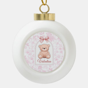 Valentina Aangepaste Roze Teddybeer Nursery Desi Keramische Bal Ornament