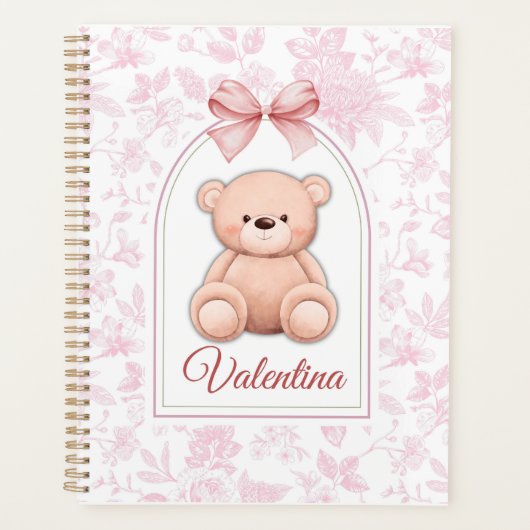 Valentina | Aangepaste Roze Teddybeer Nursery Desi Planner (Voorkant)