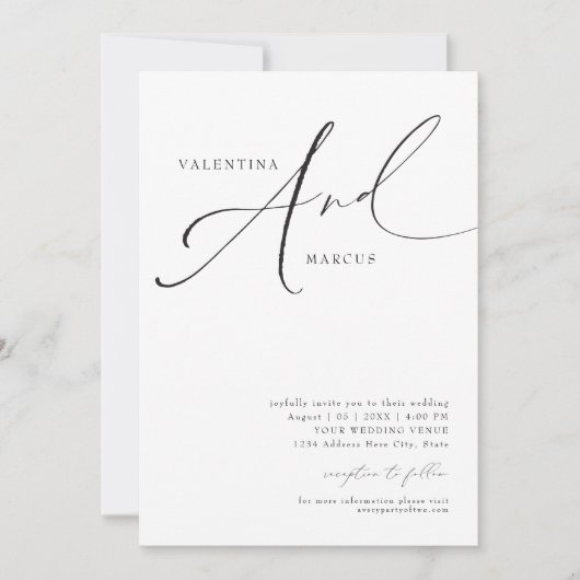 VALENTINA Elegant minimalistisch script bruiloft Kaart (Voorkant)