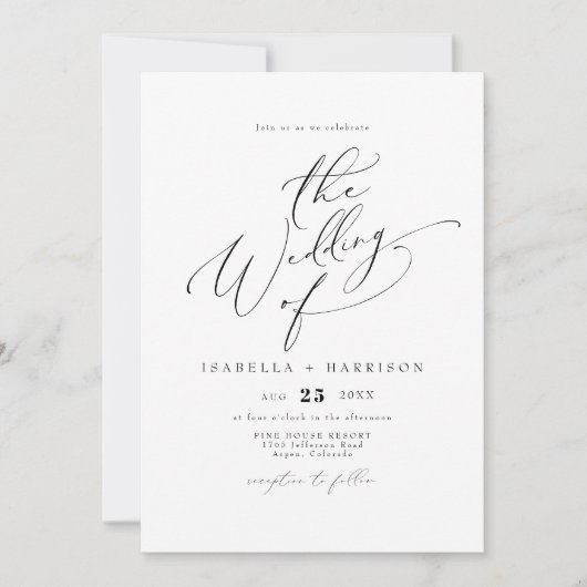 VALENTINA Elegant minimalistisch script bruiloft Kaart (Voorkant)