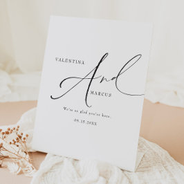 VALENTINA Elegant minimalistisch script bruiloft Reclamebord Met Voetstuk