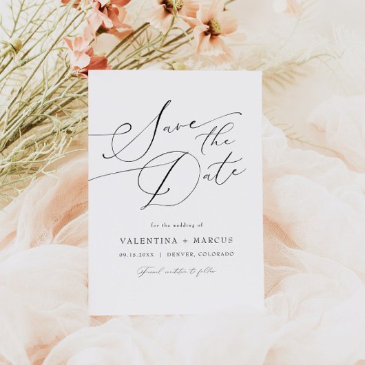 VALENTINA Elegant minimalistisch script Save the D Kaart