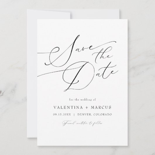 VALENTINA Elegant minimalistisch script Save the D Kaart (Voorkant)
