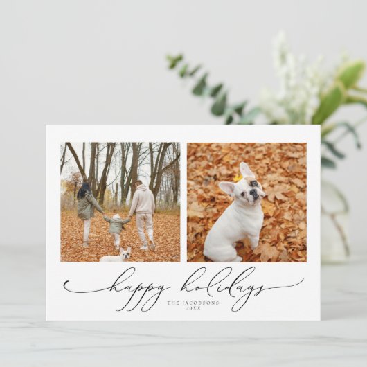 VALENTINA Elegant Script 2 Foto Prettige feestdage Kaart (Staand voorkant)