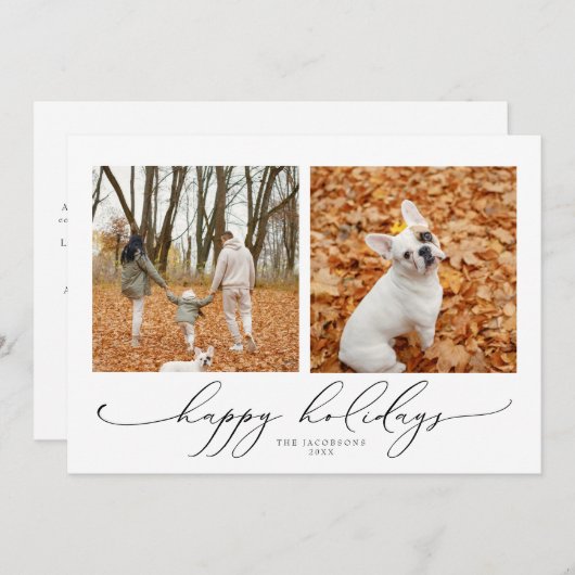 VALENTINA Elegant Script 2 Foto Prettige feestdage Kaart (Voorkant / Achterkant)