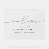 VALENTINA Elegant Script Bruiloft Welkom Acryl Bord (Voorkant)