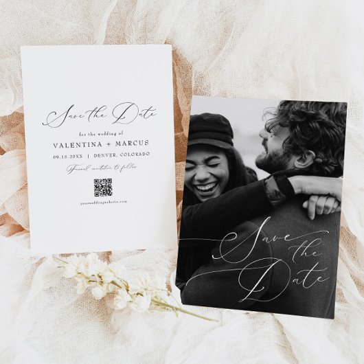 VALENTINA Elegant Script Photo Save the Date Kaart