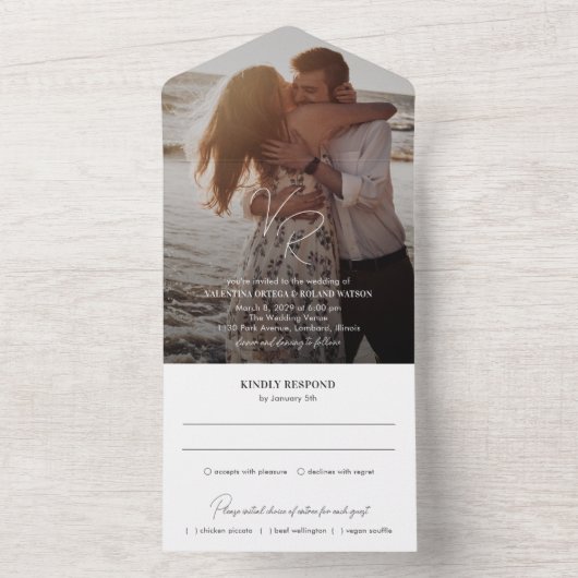 Valentina foto moderne bruiloft all in one uitnodiging (Binnen)