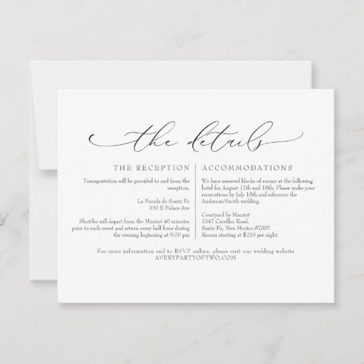 VALENTINA Minimaal Script Bruiloft Details Bijlage Kaart (Voorkant)