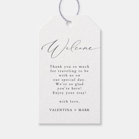 VALENTINA Modern Elegant Script Weddenschap Welkom Cadeaulabel (Voorkant)