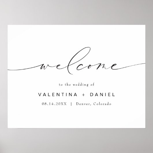 VALENTINA Modern Elegant Script Weddenschap Welkom Poster (Voorkant)