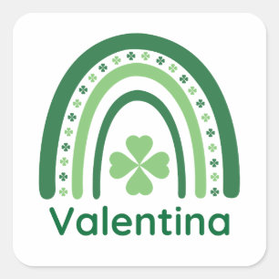 Valentina Name Clover Boho Rainbow Vierkante Sticker